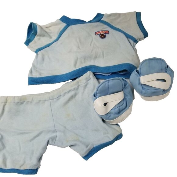 Vintage Teddy Ruxpin WOW Workout Outfit Blue 1985 Sweatshirt Pants Headband Shoe - Picture 1 of 7